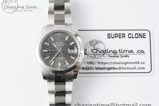 0107 Sophisticated DateJust 41 SS Polished Bezel KING 1:1 Best Edition 904L Steel Gray Stick Dial on Oyster Bracelet VR 2162